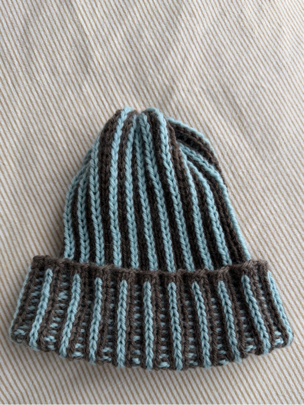 Hand Knit 100% wool Striped Beanie - Picture 2 of 2